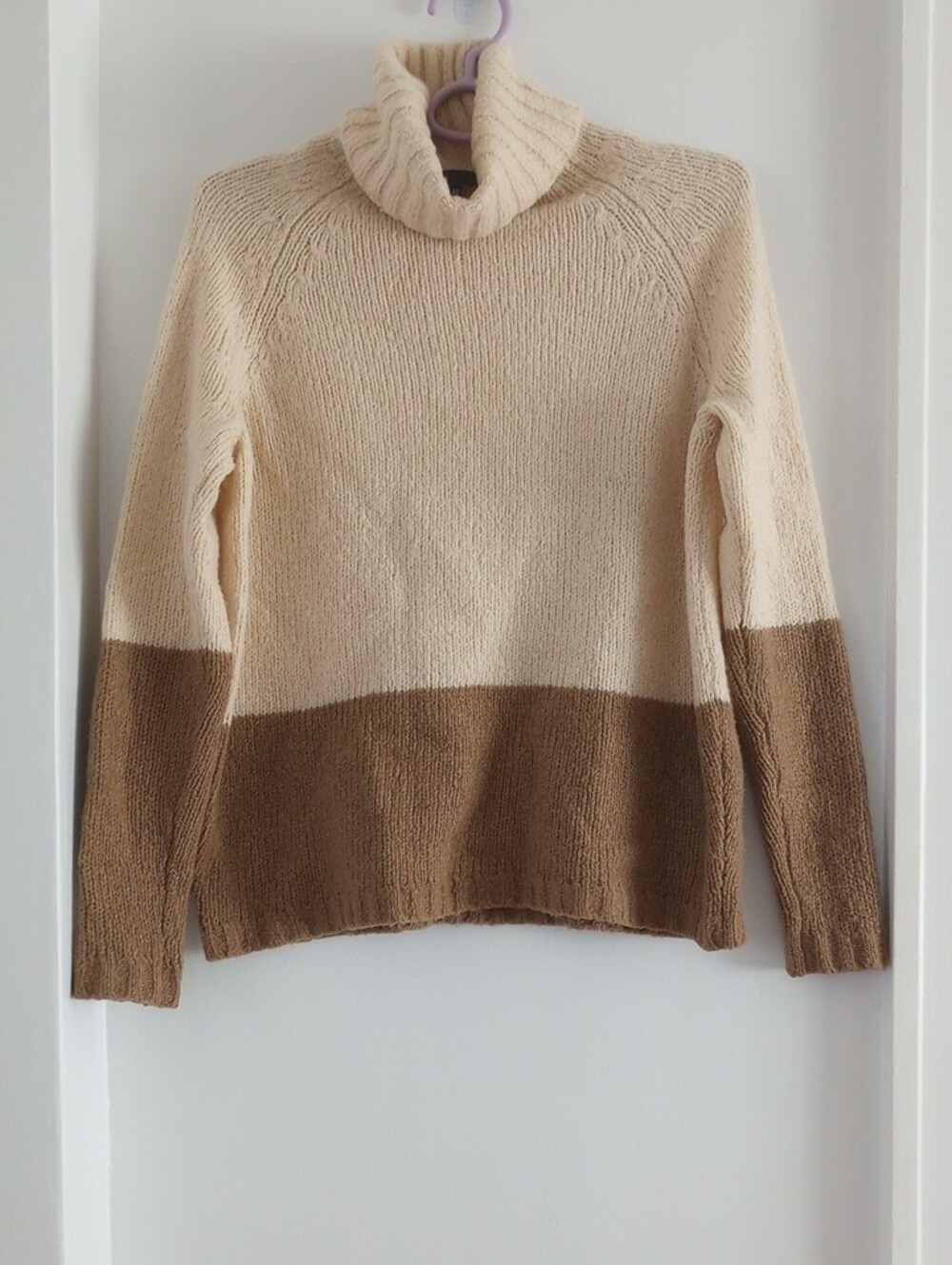 Vince Wool Silk Cashmere Blend Cream Brown Colorblock Turtleneck Sweater Size XS